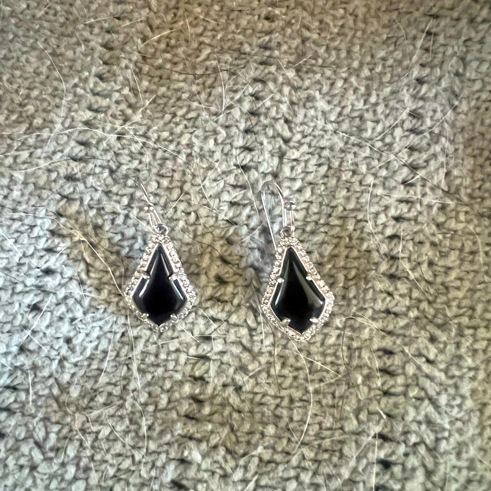Kendra Scott CZs Lux Lexi in Black Glass Rhodium over Brass Tear Drop Earrings